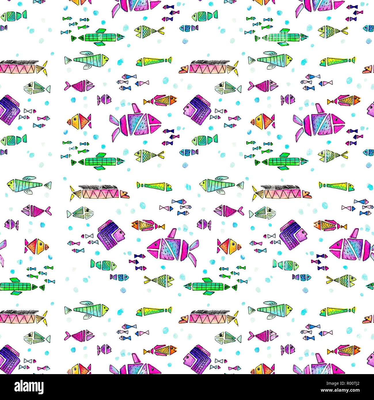 Aquarell Fische nahtlose Muster Stockfoto