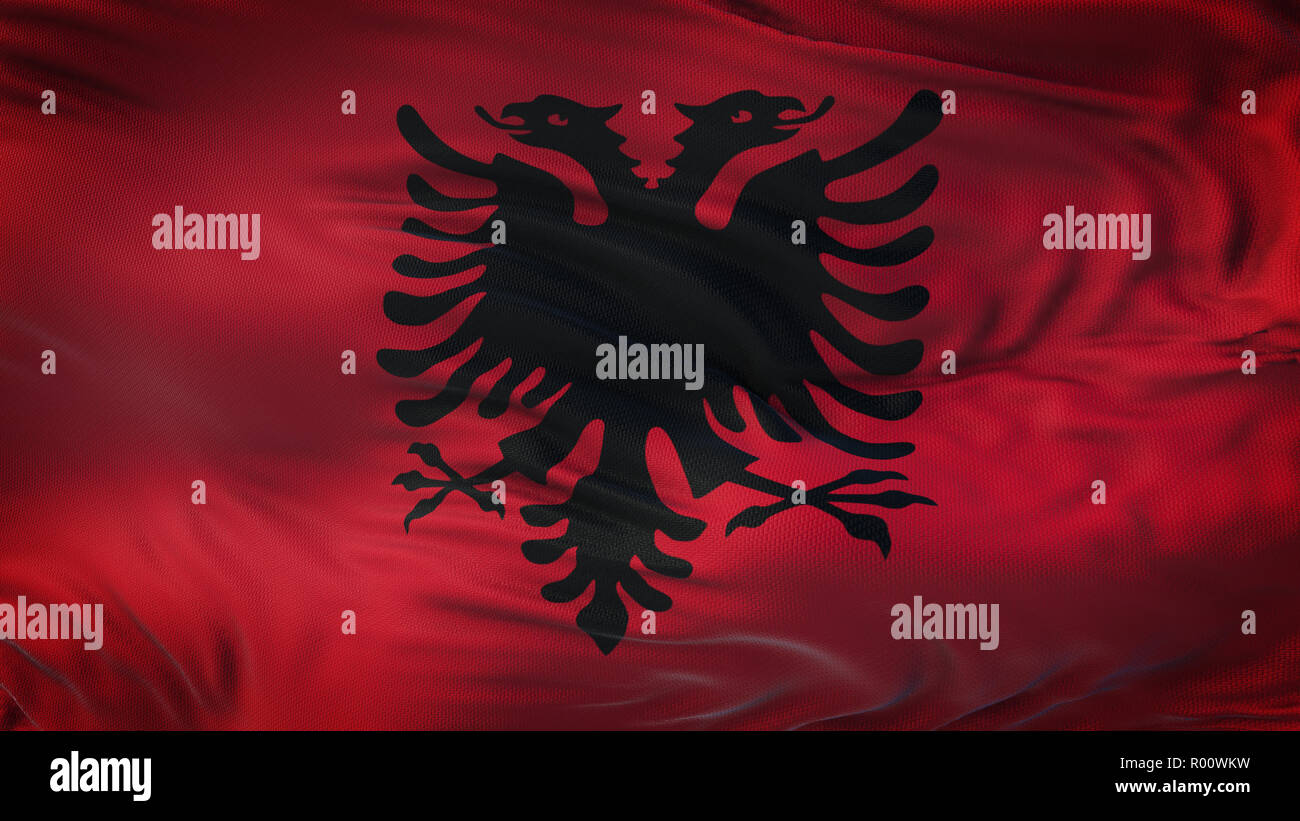 Albanien realistische Wehende Flagge Hintergrund Stockfoto