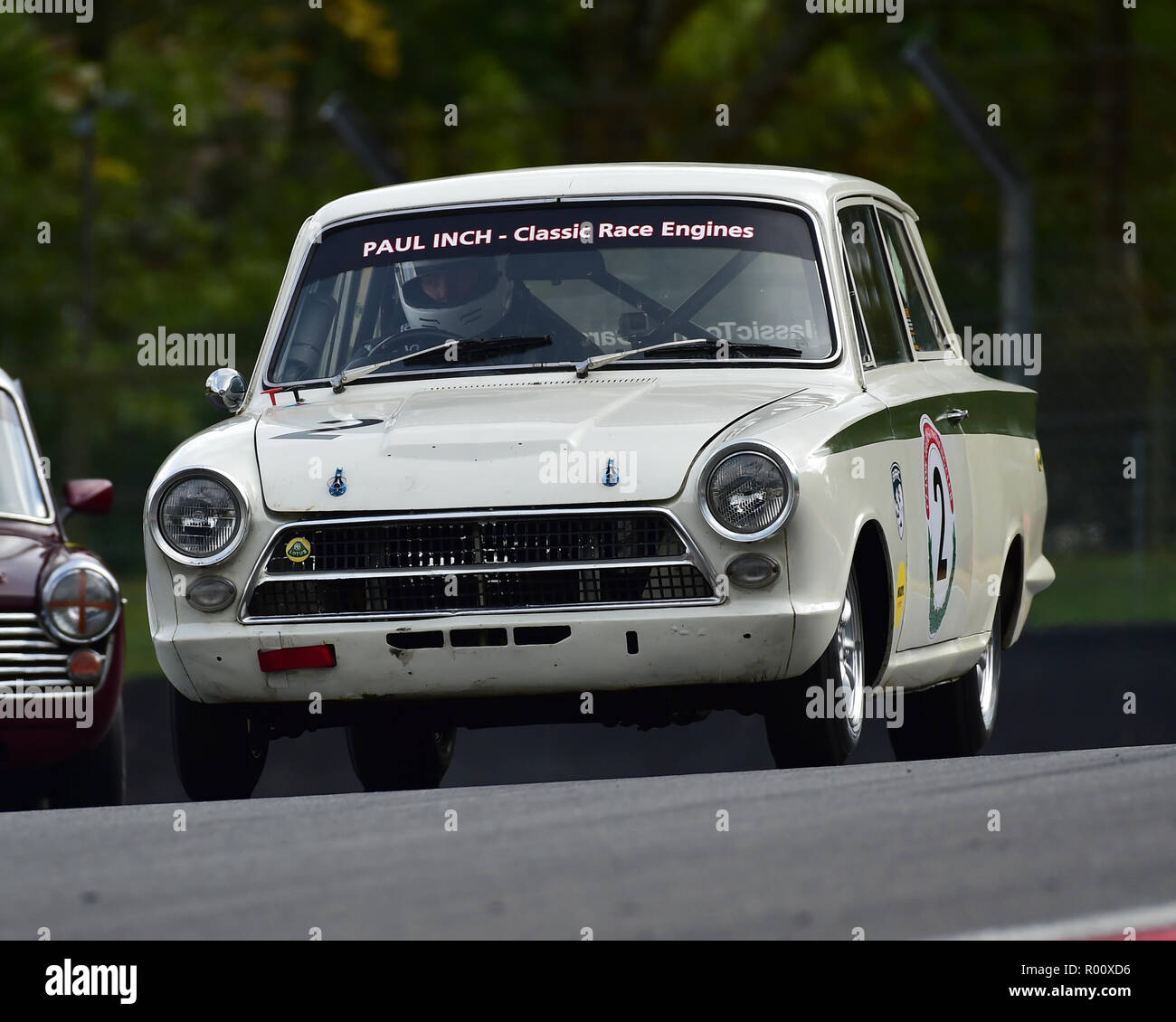 Stuart Caie, Ford Lotus Cortina, Classic Touring Car Racing Club, Pre-66, BARC, Britische Automobile Racing Club, nationale Meisterschaft, Brands Hatch, O Stockfoto