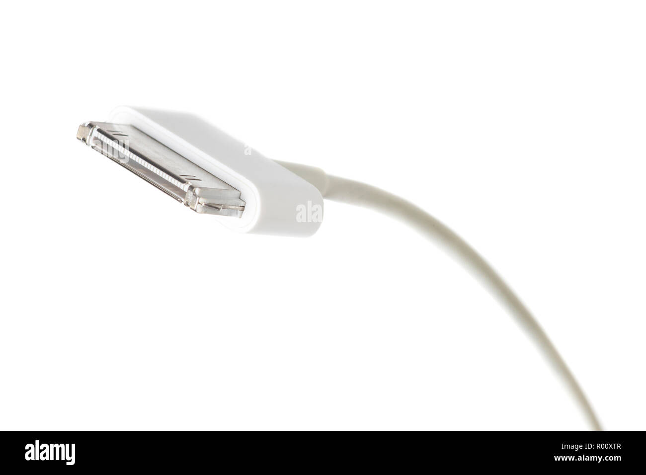 Detail der Kopf eines 30-pin Weiß usb-kabel Stockfoto