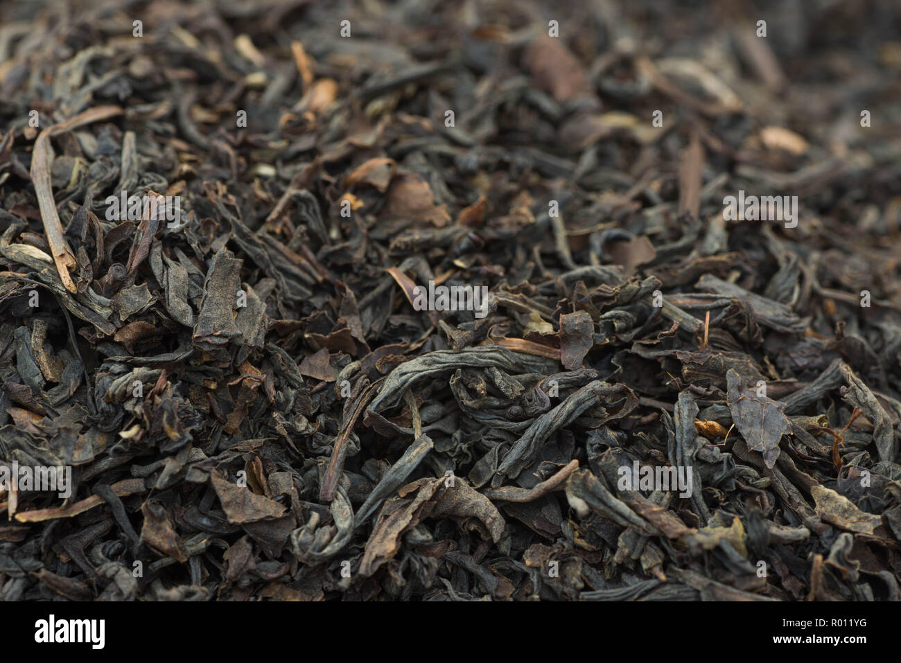 Getrocknet schwarzer Tee Blätter Makro selektiven Fokus Stockfoto