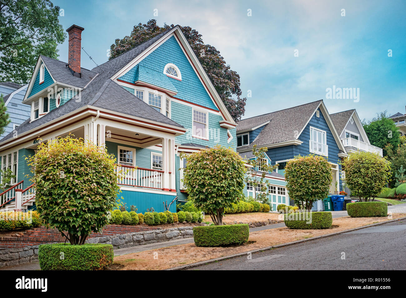 Häuser im Queen Anne Nachbarschaft von Seattle, Washington, USA Stockfoto
