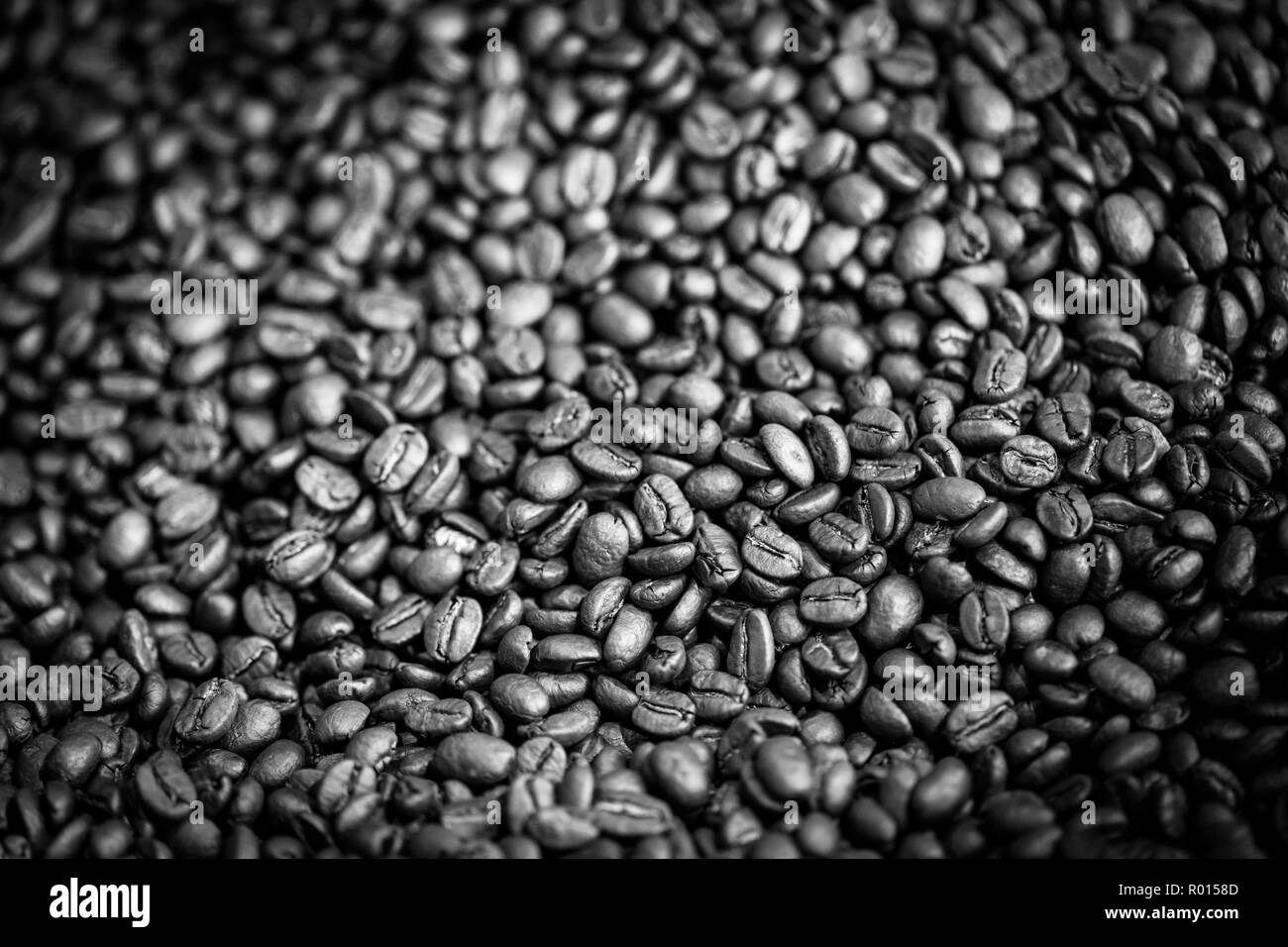 Kaffeeröster, Kaffeebohnen Hintergrund Stockfoto