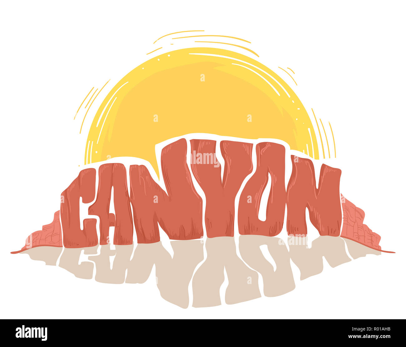 Abbildung: Canyon Schriftzug mit der untergehenden Sonne hinter sich Stockfoto
