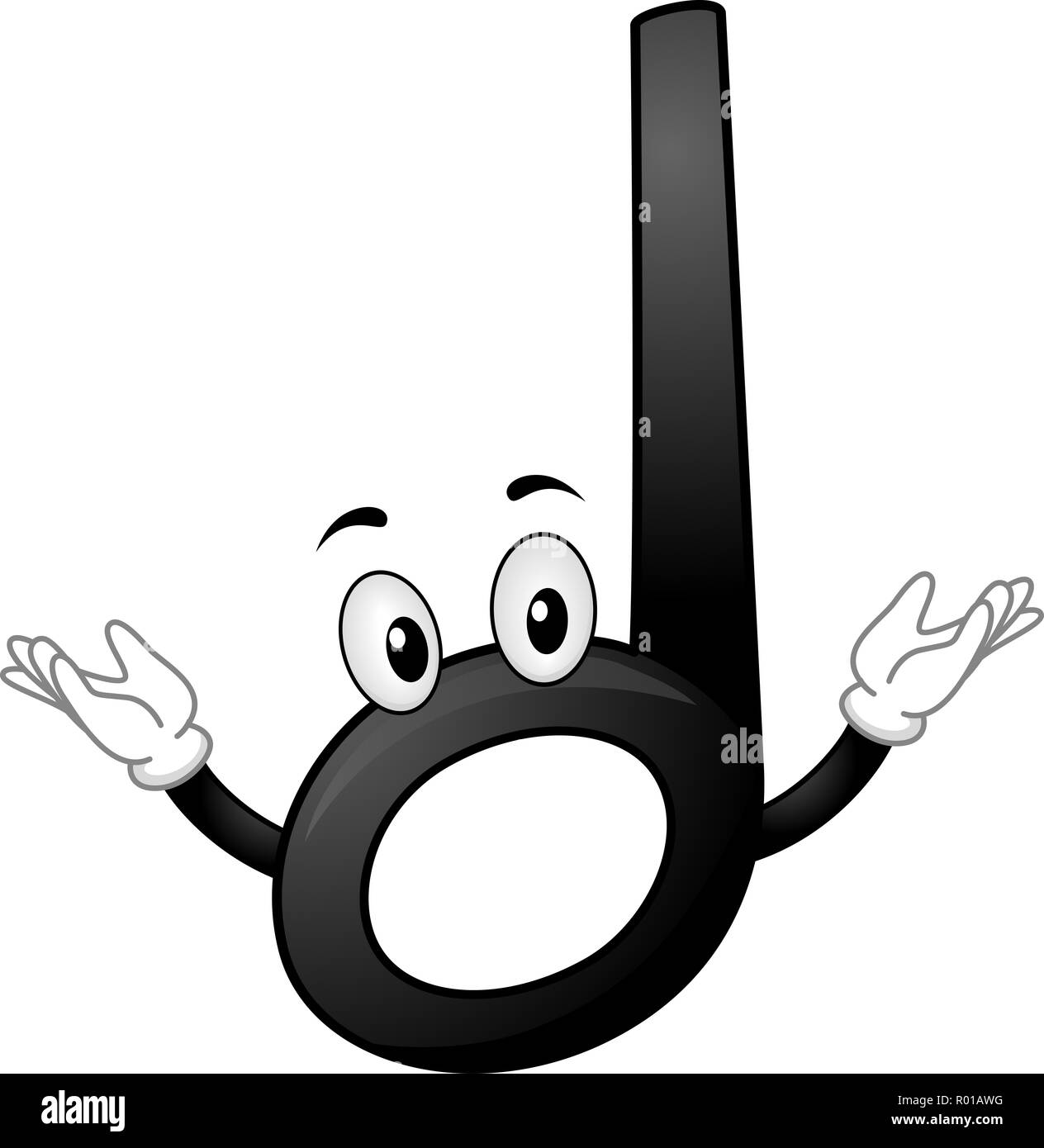Abbildung Schwarze Halbe Note Note Maskottchen mit Hands Up