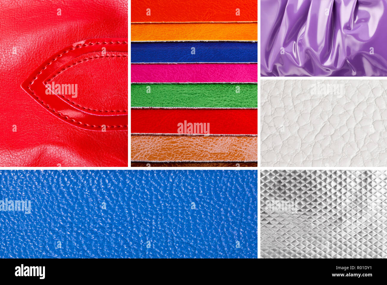 Collage aus verschiedenen bunten Kunstleder Stockfoto