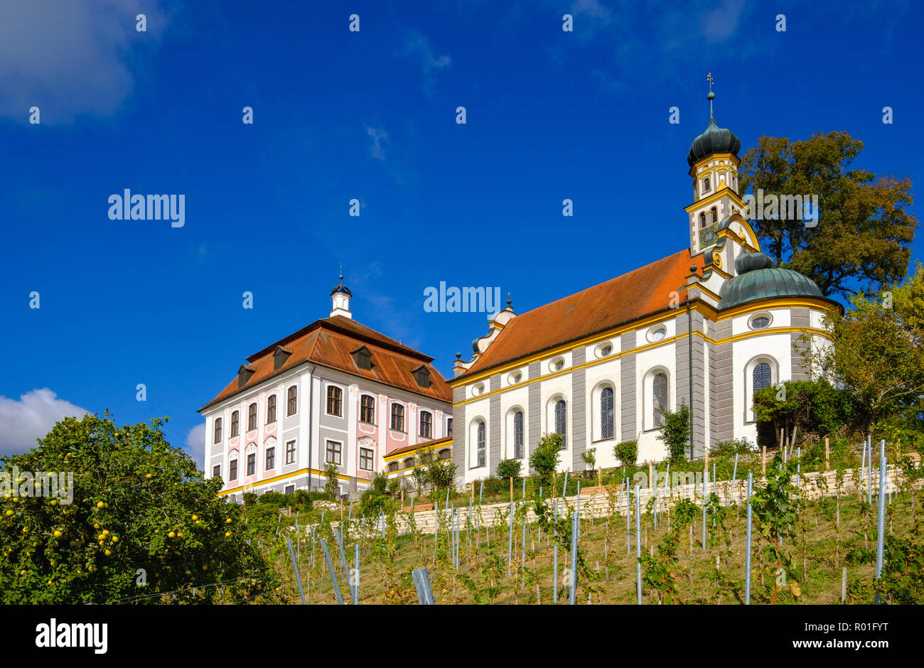 Schloss Kirche und Schloss Leitheim, Kaisheim, Landkreis Donau-Ries, Schwaben, Bayern, Deutschland Stockfoto