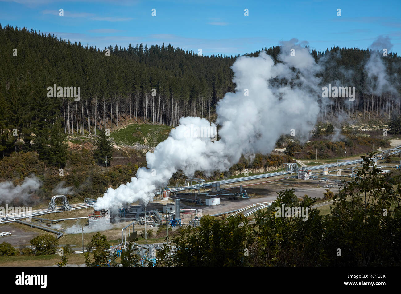 Wairakei Geothermal Power Station, in der Nähe von Taupo, Nordinsel, Neuseeland Stockfoto