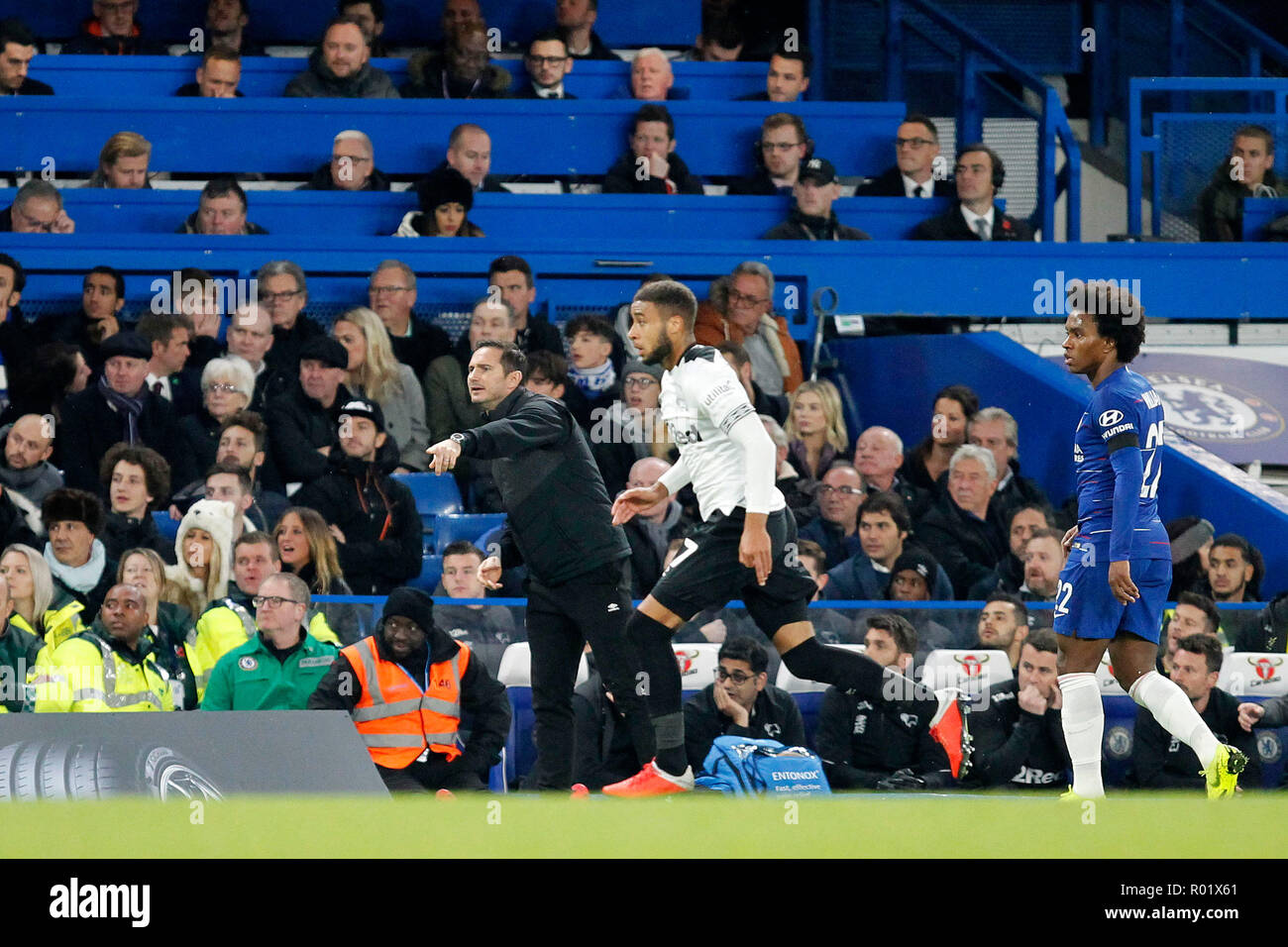 Derby County Manager, Frank Lampard während der efl Carabao Cup Runde 16 Spiel zwischen Chelsea und Derby County an der Stamford Bridge, London, England am 31. Oktober 2018. Foto von Carlton Myrie. Nur die redaktionelle Nutzung, eine Lizenz für die gewerbliche Nutzung erforderlich. Keine Verwendung in Wetten, Spiele oder einer einzelnen Verein/Liga/player Publikationen. Stockfoto