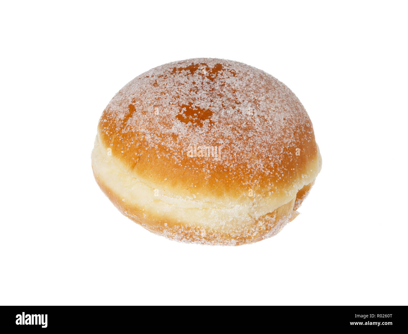 Eine Berliner vanille Krapfen auf weißem Hintergrund. Stockfoto