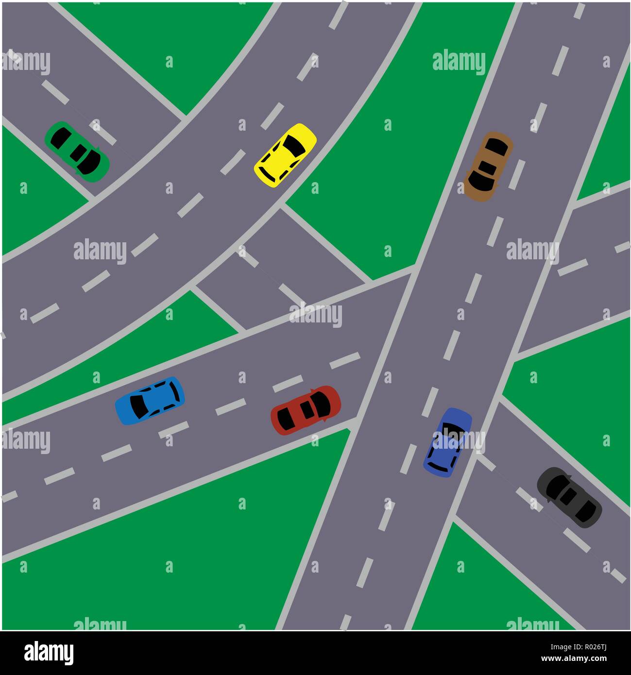 Überlappende Straßen mit Autos in verschiedenen Farben Stock Vektor