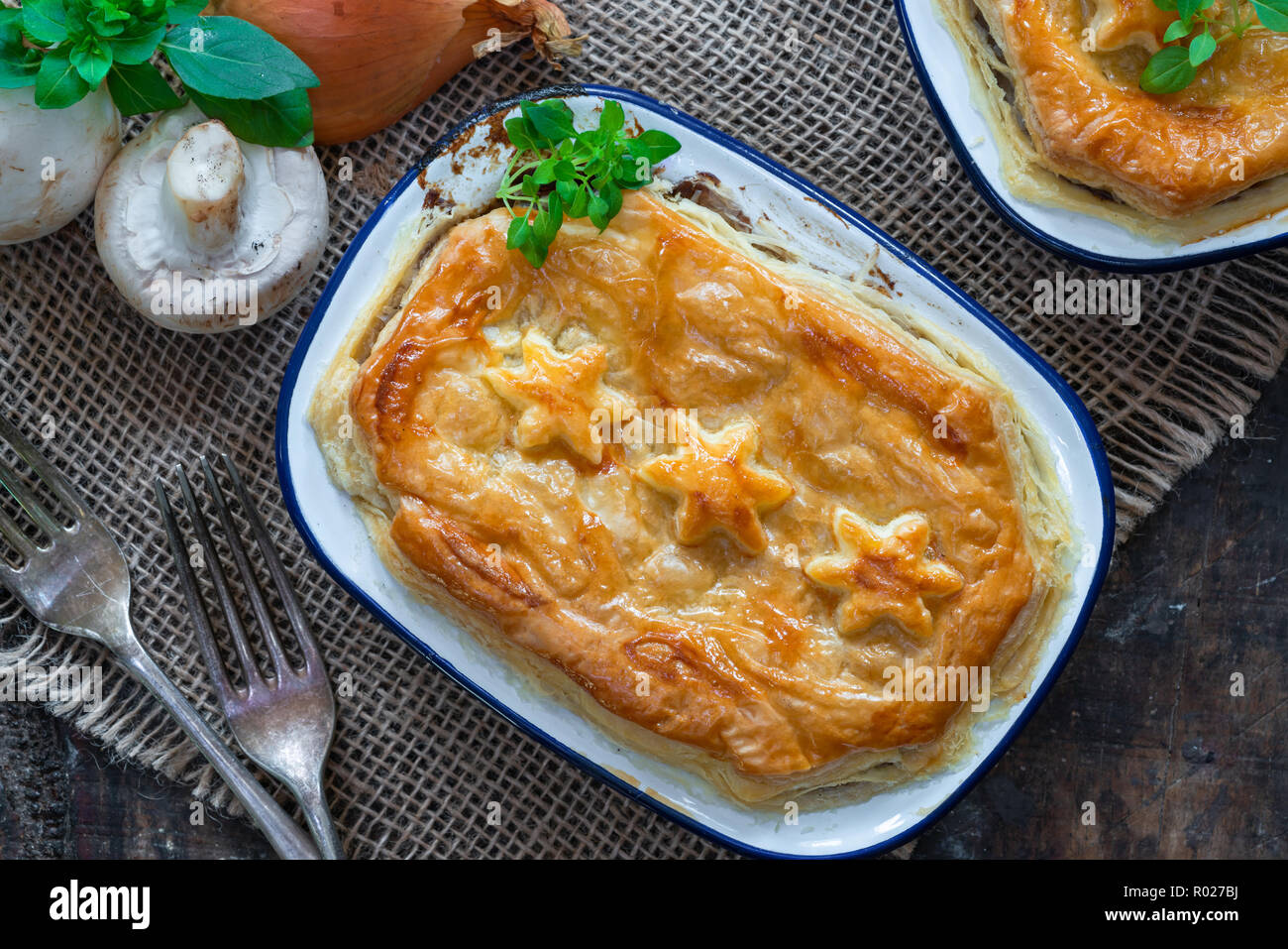 Steak und mushroom Pie - Ansicht von oben Stockfoto