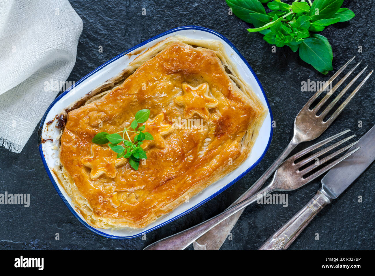 Steak und mushroom Pie - Ansicht von oben Stockfoto