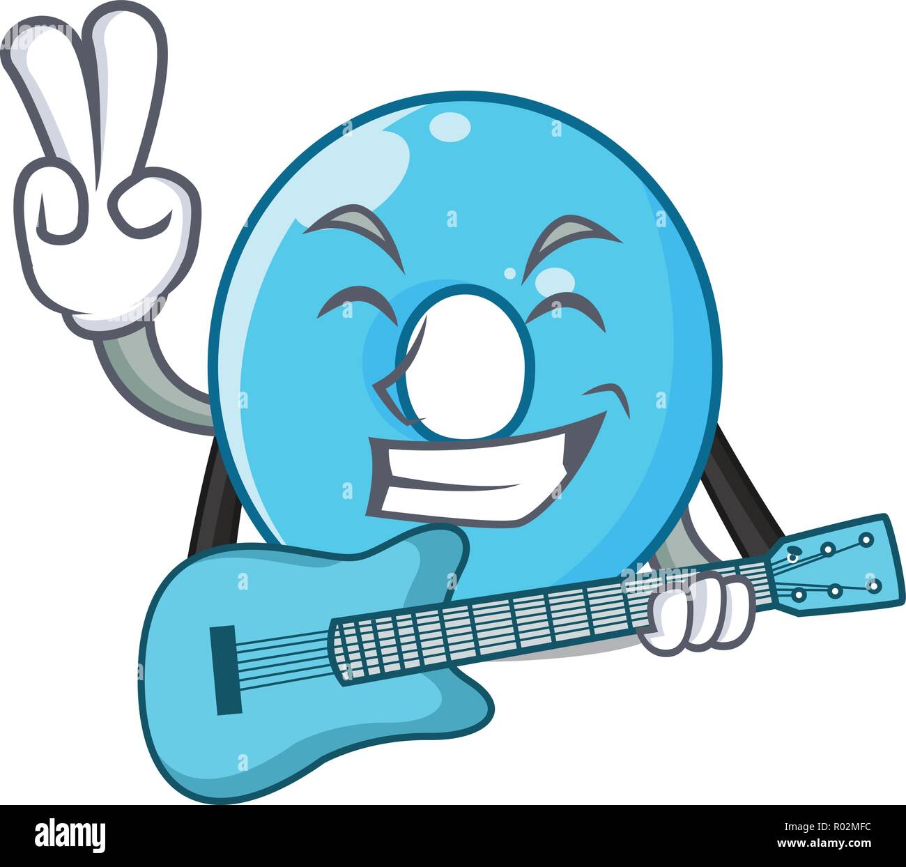 Mit Gitarre Cartoon die Zahl null Farbe blau Stock Vektor