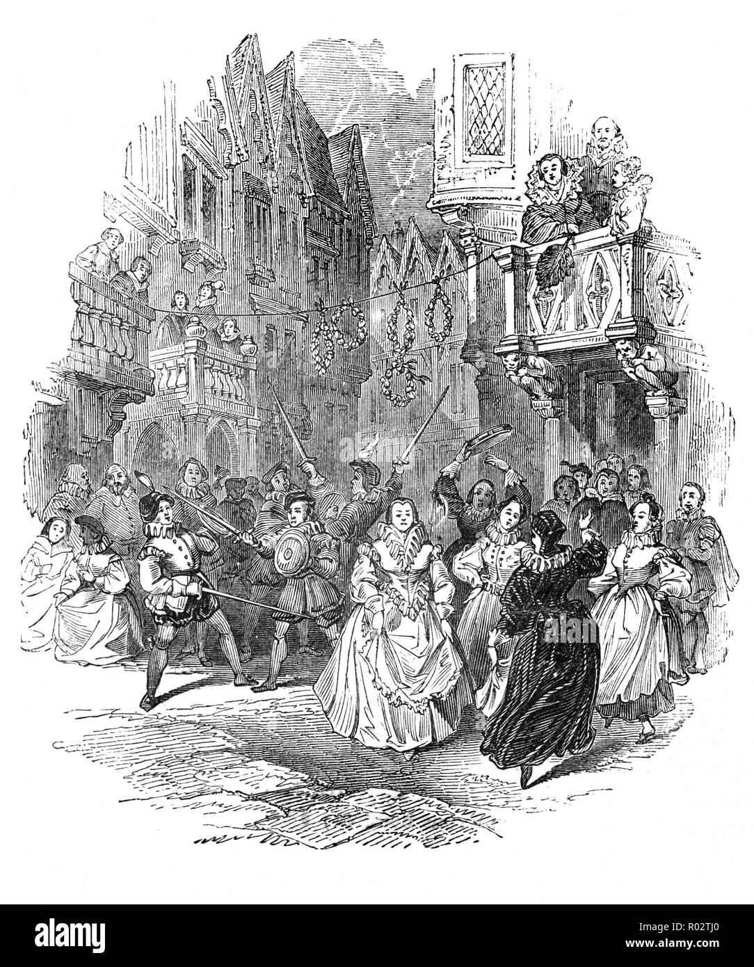 Eine der alten Bräuche auf einem englischen Mai Tag beobachtet, dass bis Anfang des 19. Jahrhunderts anhielt, war der 'Milkmaid Girlande." Die milchfrauen in ihre besten Kleider Kleid wäre und Tanz in den Straßen für Ihre Kunden - es war Ihre benutzerdefinierten zu schreien "Milch unten. Eine Spende der Kunden und von Passanten zu erwarten war. Ein 'Girlande' - eine Pyramide des geliehenen Silber tankards, Platten und Krüge mit Blumen geschmückt - wurde durch die milchfrauen vorgeführt oder von einem Portier durchgeführt. Stockfoto