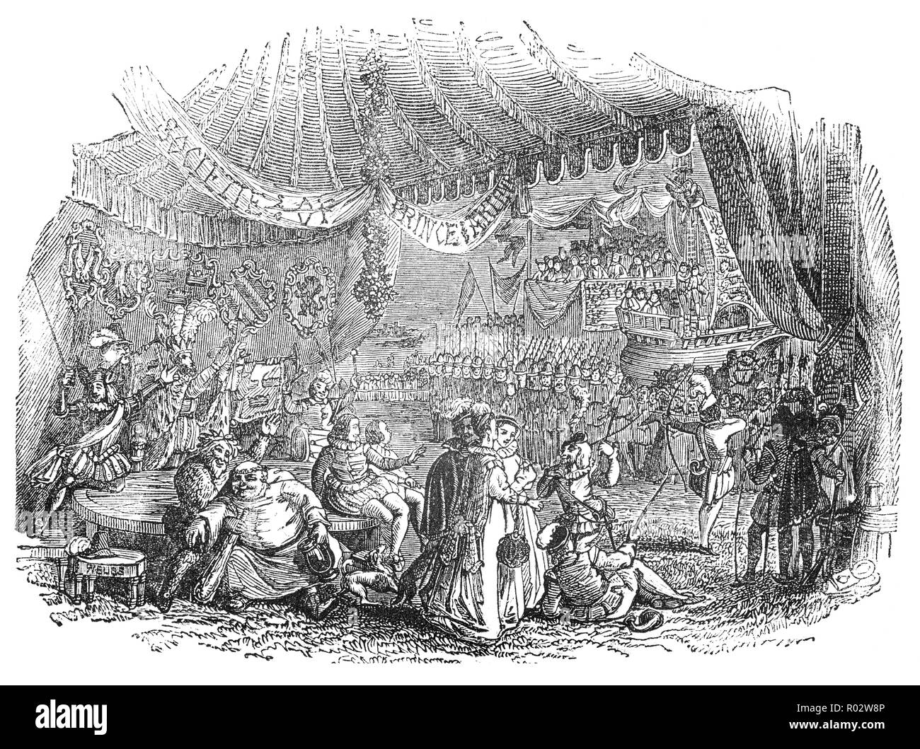 In Mile End, im Osten von London, England, eine jährliche Bogenschießen Festival statt, bekannt als 'Prince Arthur's Show" vor König Henry VIII. 1583 ersten Herzogs von Shoreditch drei tausend Bogenschützen qualifiziert Ply" der grauen Gans Flügel nahm teil. Stockfoto
