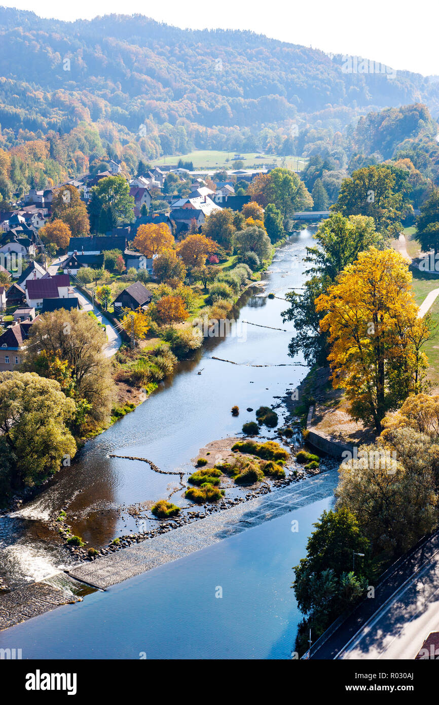 Vyhlídka Zahrádka, Skalni hrad Pantheon - Vranov, Mala Skala, Cesky Raj, Ceska Republika/Outlook kleiner Garten, Ruine der gotischen Burg Pantheon - Vr Stockfoto