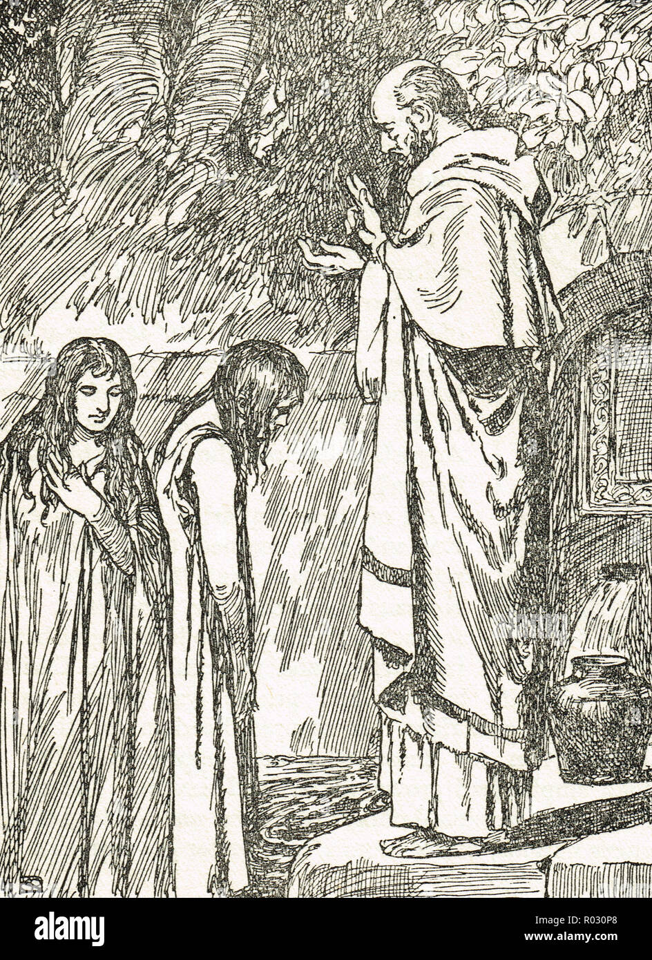 Saint Patrick tauft Irischen Prinzessinnen, fünften Jahrhundert AD Stockfoto