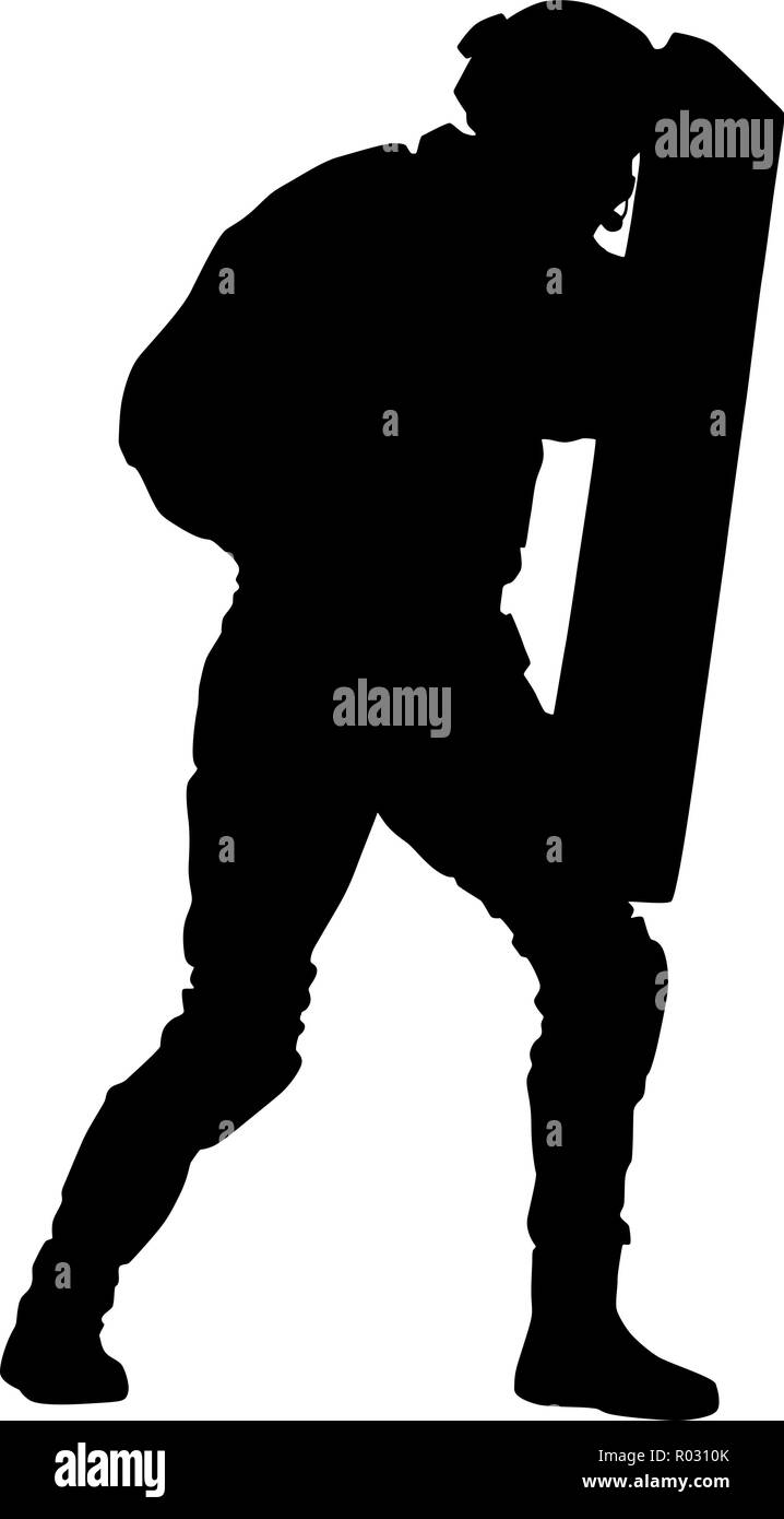 Polizist mit anti Riot Shield vektor Silhouette Stock Vektor