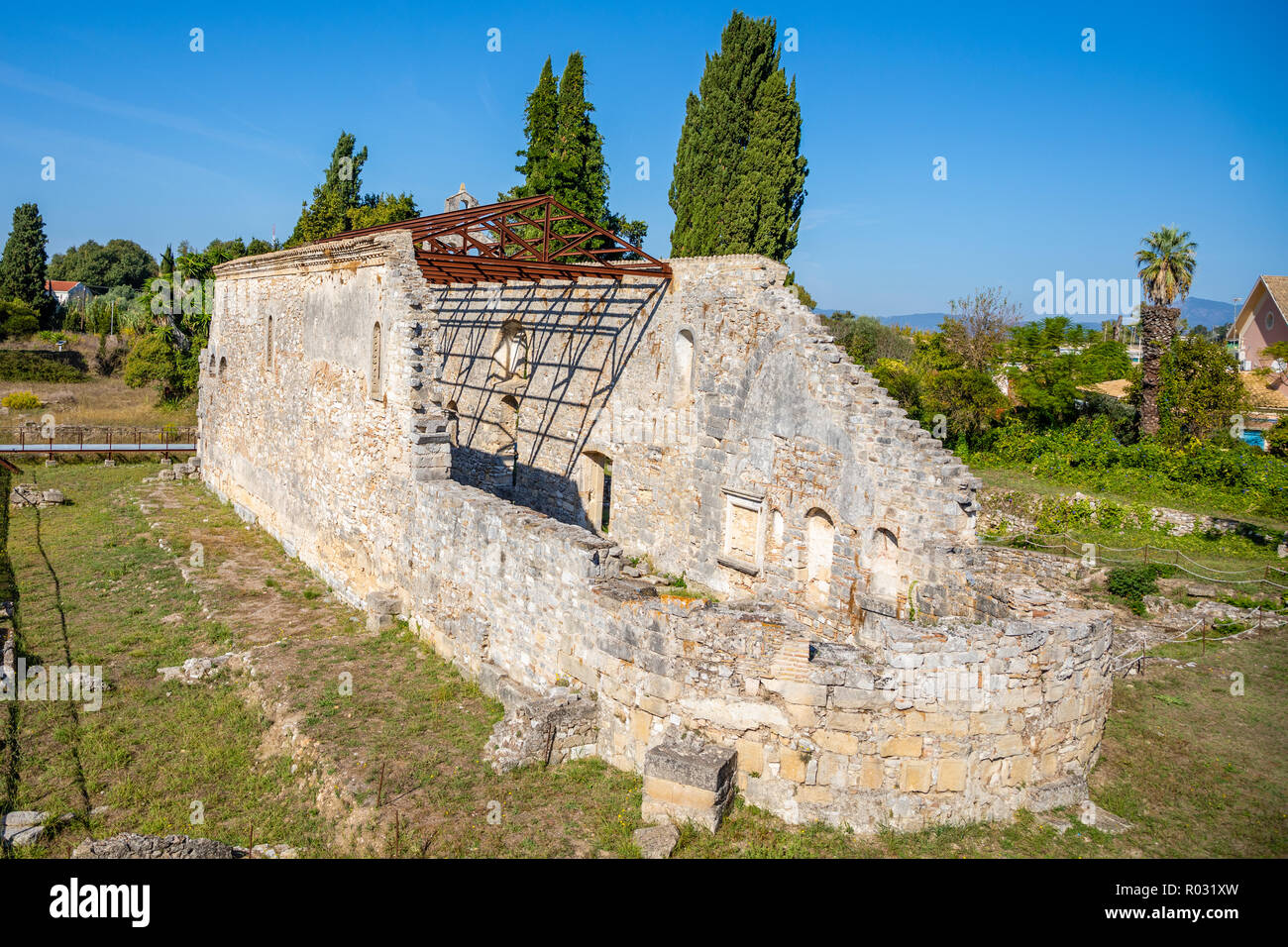 Die frühen christlichen Kirche Basilika Palaiopolis auf Korfu, Griechenland Stockfoto