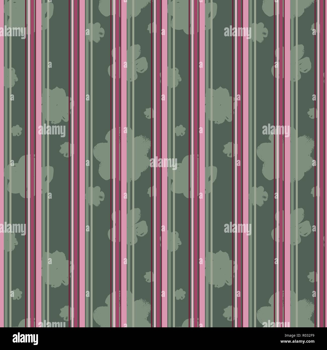 Anspruchsvolle Vektor grünen geblümten nahtlose Muster auf rosa und lila gestreiften Hintergrund. Sommerliche, festliche und Spaß. Stock Vektor