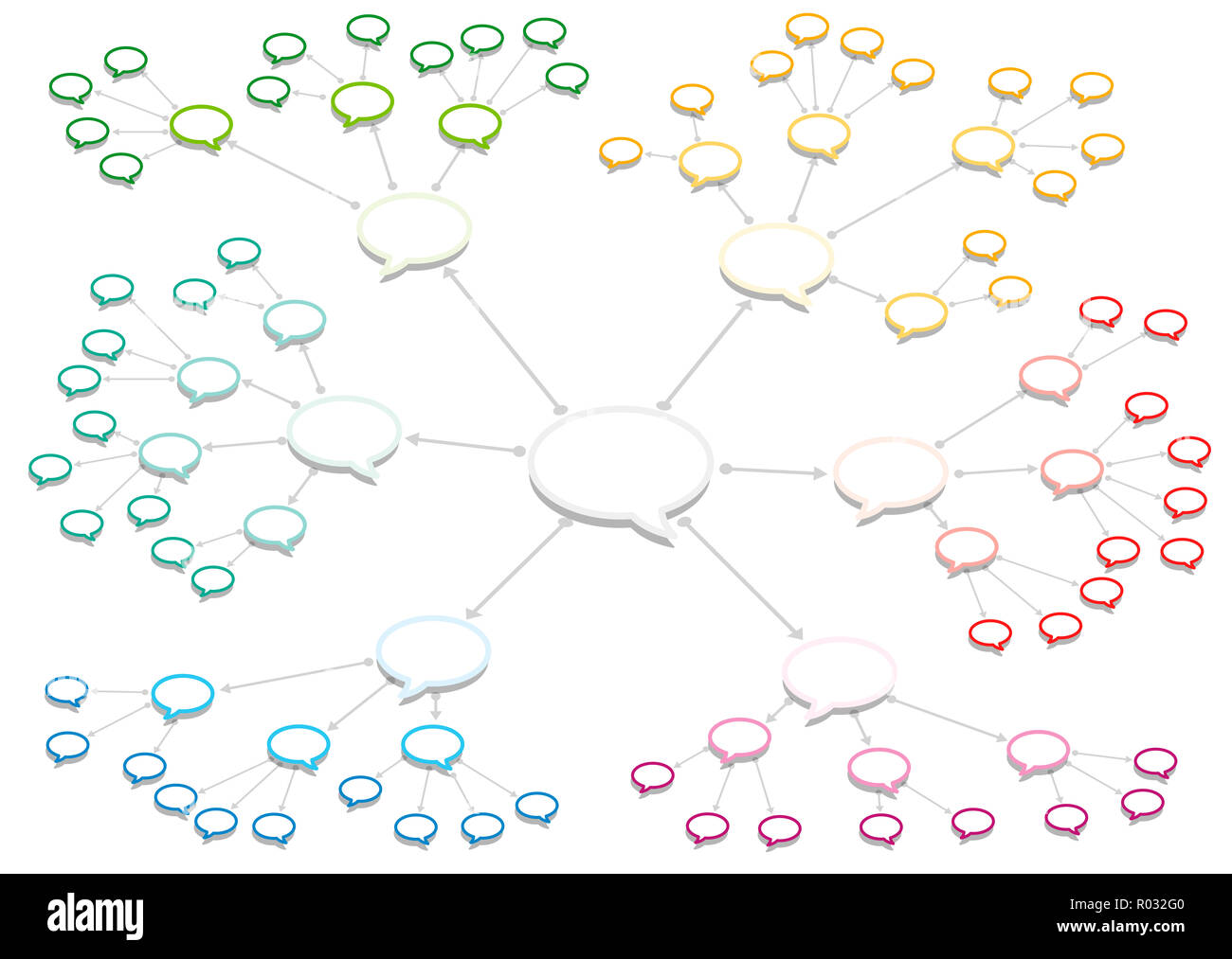 Sprechblasen. Farbige Informationen und Wissensaustausch web. Stockfoto