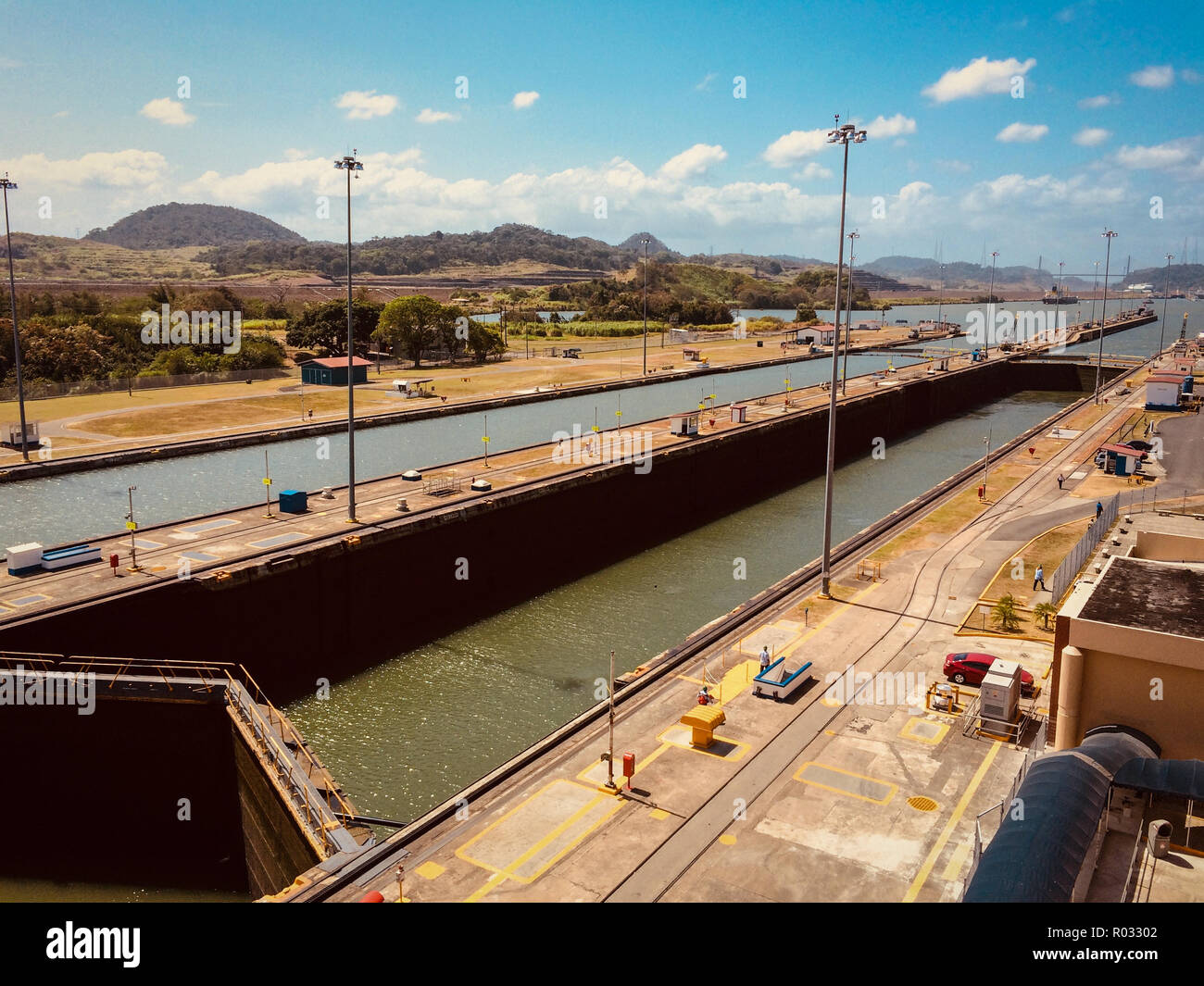 Panama City, Panama - März 2018: Leere Miraflores Schleusen, Panama Canal, Panama City Stockfoto