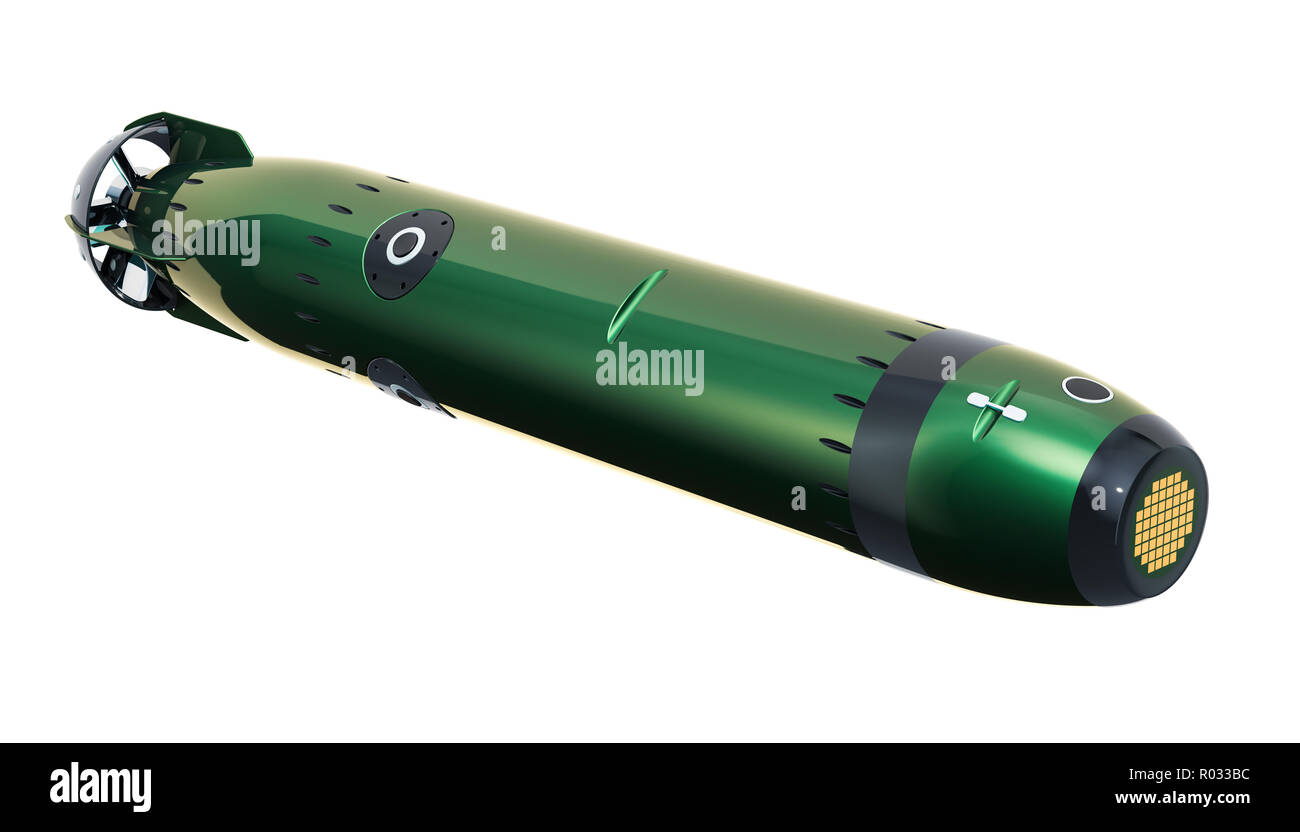 Torpedo Waffe, 3D-Rendering auf weißem Hintergrund Stockfoto