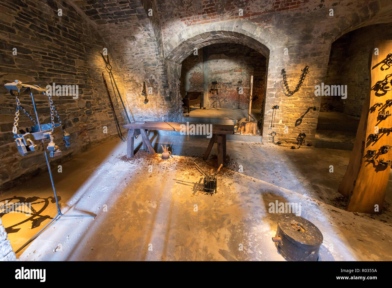 Folterkammer in der Burg Gravensteen Stockfoto