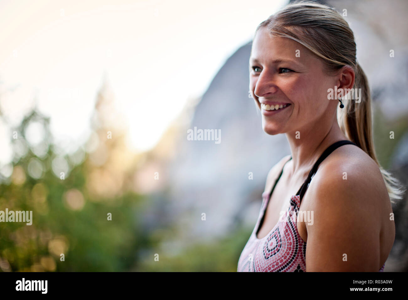 Portrait von Happy Kletterer. Stockfoto