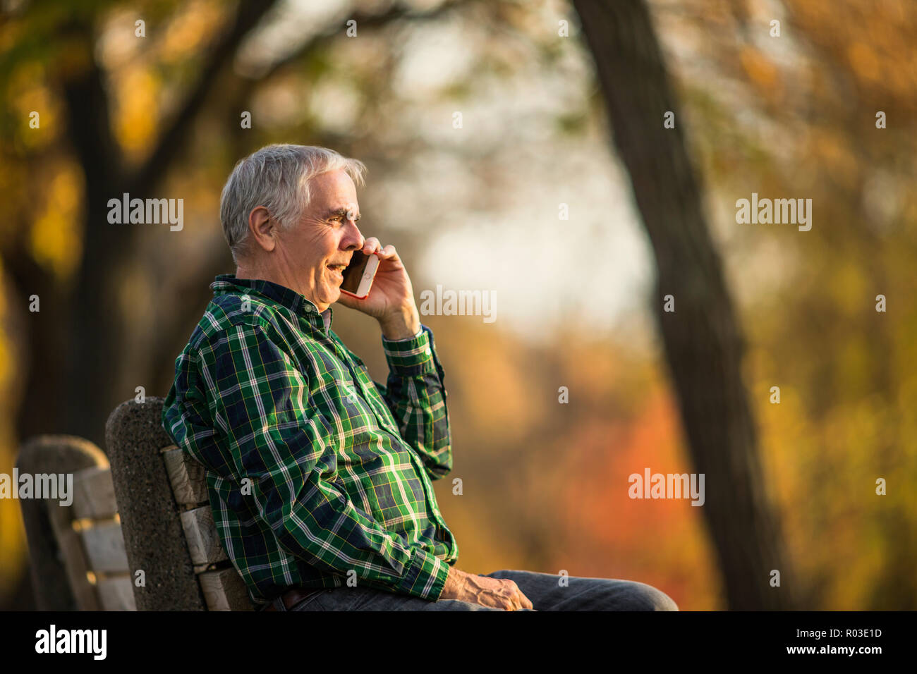 Älterer Mann im Wald. Stockfoto