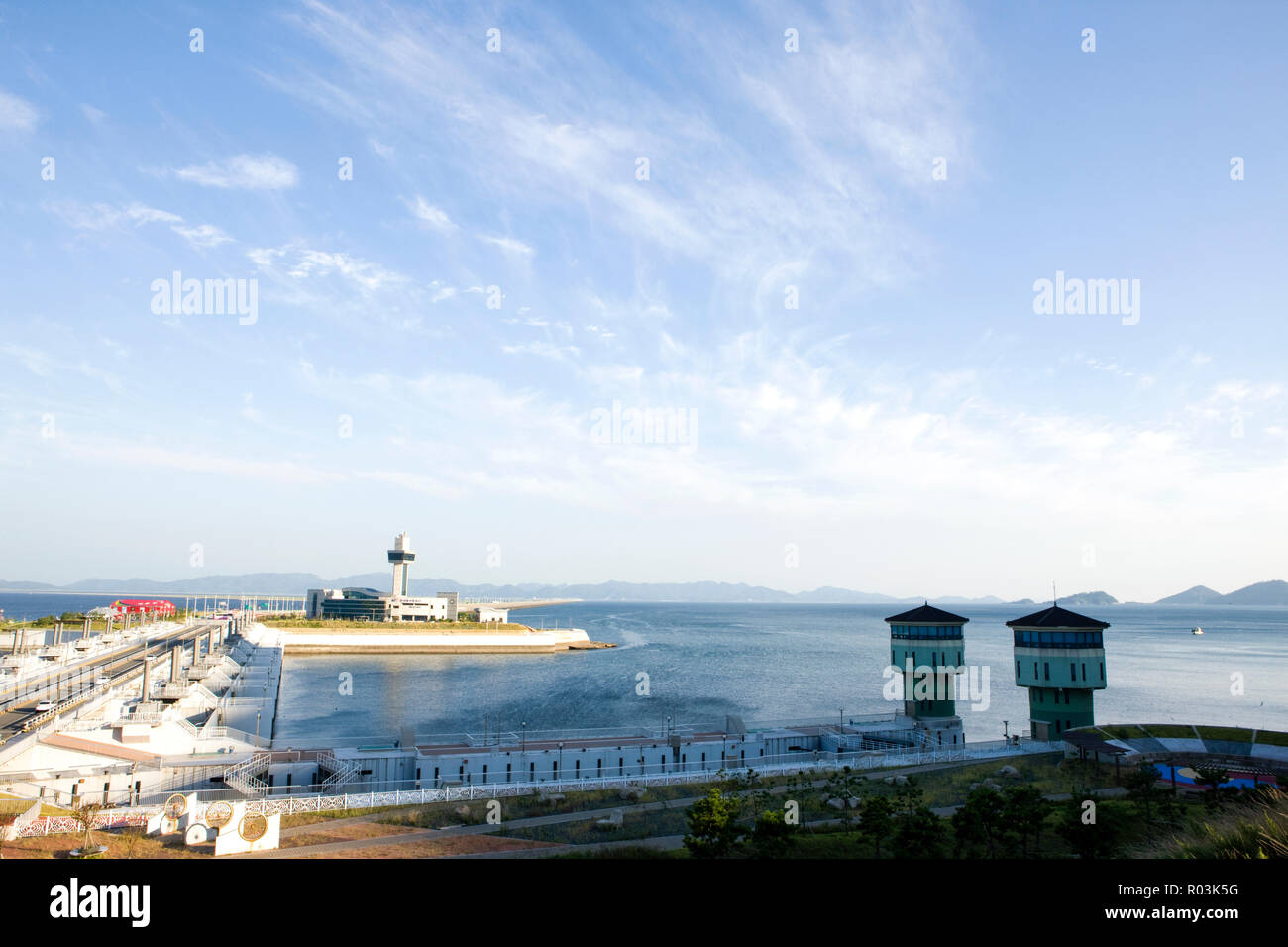 Dam Wasserkraftwerk, Provinz Jeollabuk-do, Südkorea. Stockfoto