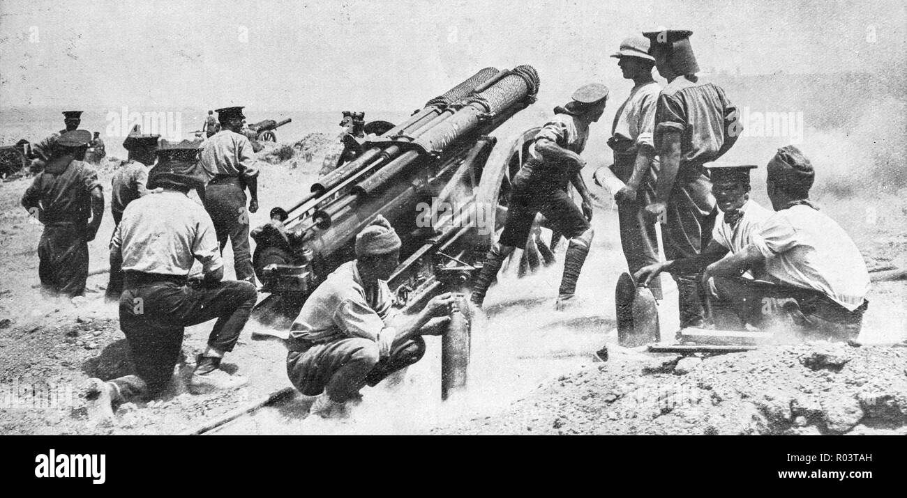 Britische Artillerie in Aktion vor Krithia, 1915, Griechenland Stockfoto