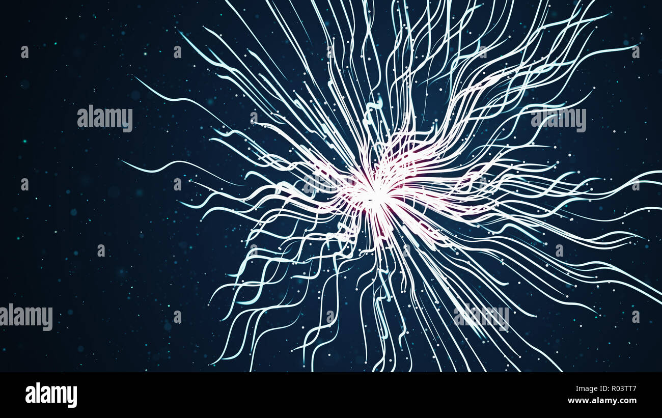 Abstrakte futuristische Cyan und blaue Partikel explosion Trails. Hat Alpha Kanal Stockfoto