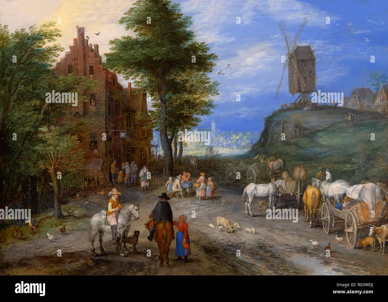 Village Road mit Vieh und Wagen, Jan Brueghel der Ältere, 1611, Zürich, Kunsthaus, Zürich, Schweiz, Europa Stockfoto