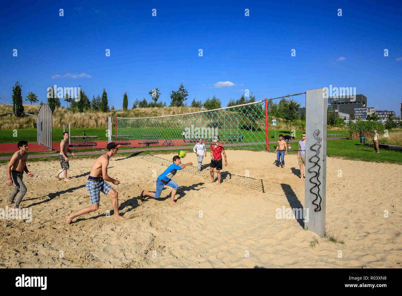 Essen, Ruhrgebiet, Deutschland, Krupp-Park, Beach Volleyball, Stadtentwicklung Projekt Krupp-Guertel Stockfoto