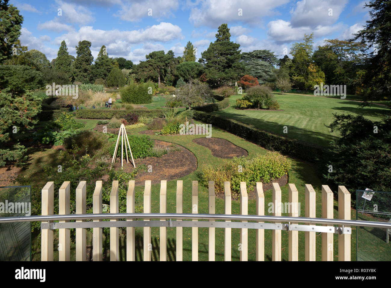 Blick auf die botanischen Gärten und systematische Betten. Die steigende Pfad, Cambridge, Vereinigtes Königreich. Architekt: Chadwick Trockner Clarke, 2018. Stockfoto
