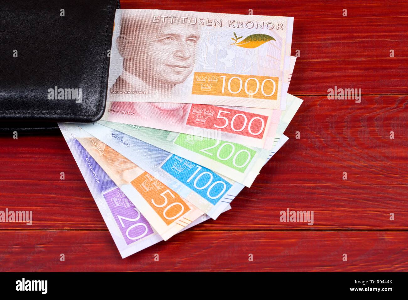 Schwedische Geld in der schwarzen Mappe Stockfoto