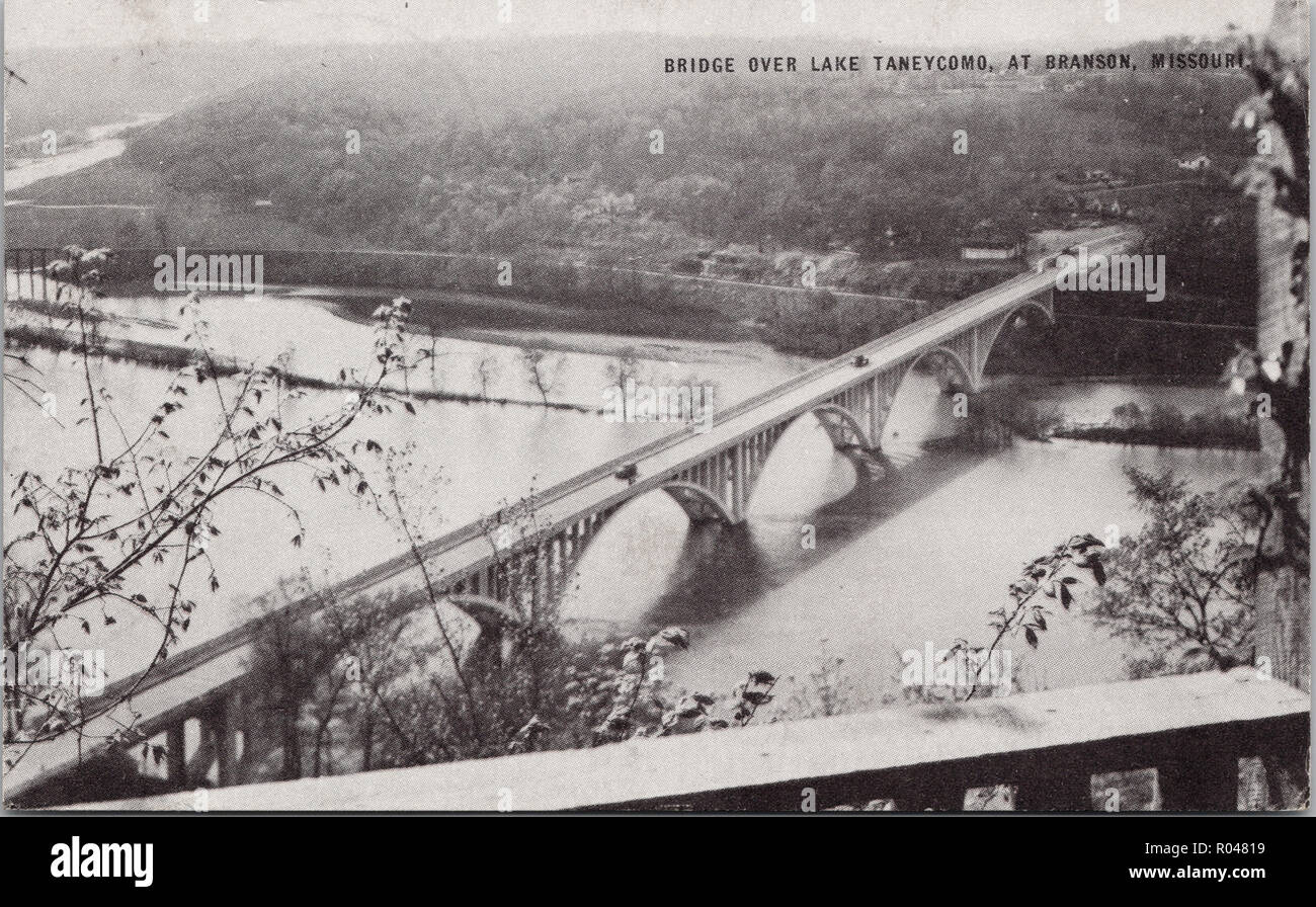 Brücke über den Lake Taneycomo, Branson Missouri, Postkarte Stockfoto