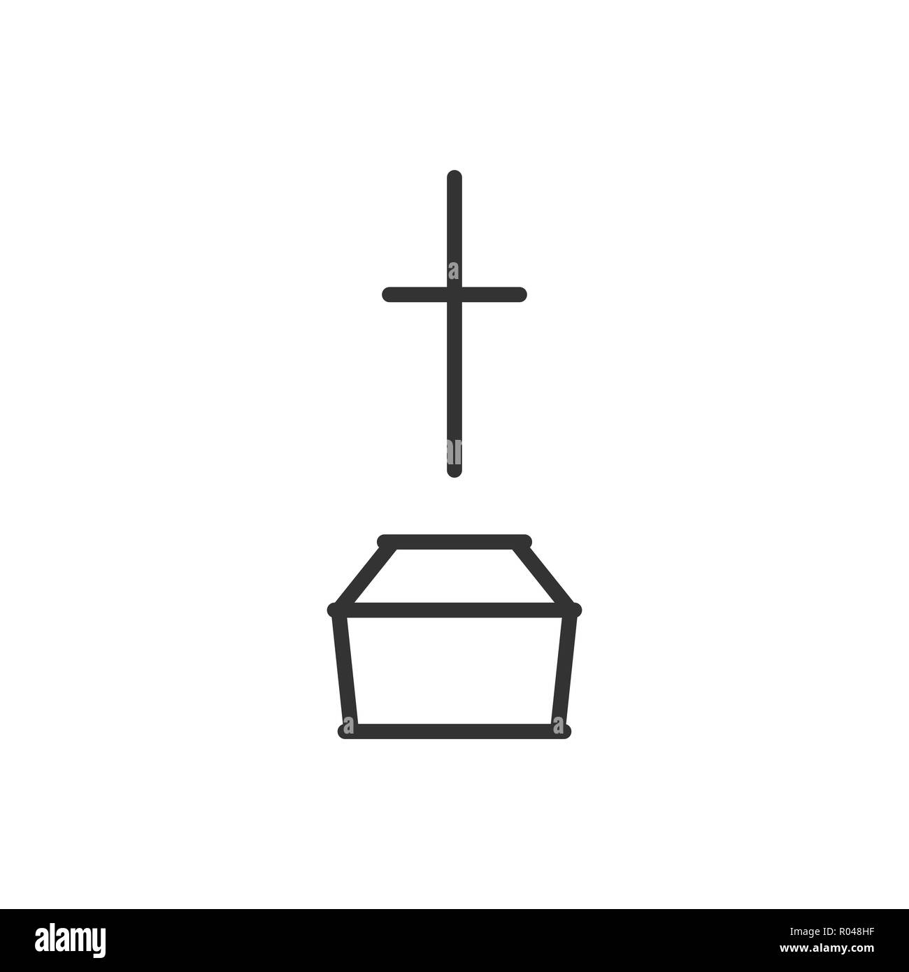 Sarg und Kreuz, Logo für mobile App und Web Design. Zeremonie der Bestattung. Einfache lineare Stil Vektor icon. Editierbare Schlaganfall. Illustration, eps 10. Stock Vektor
