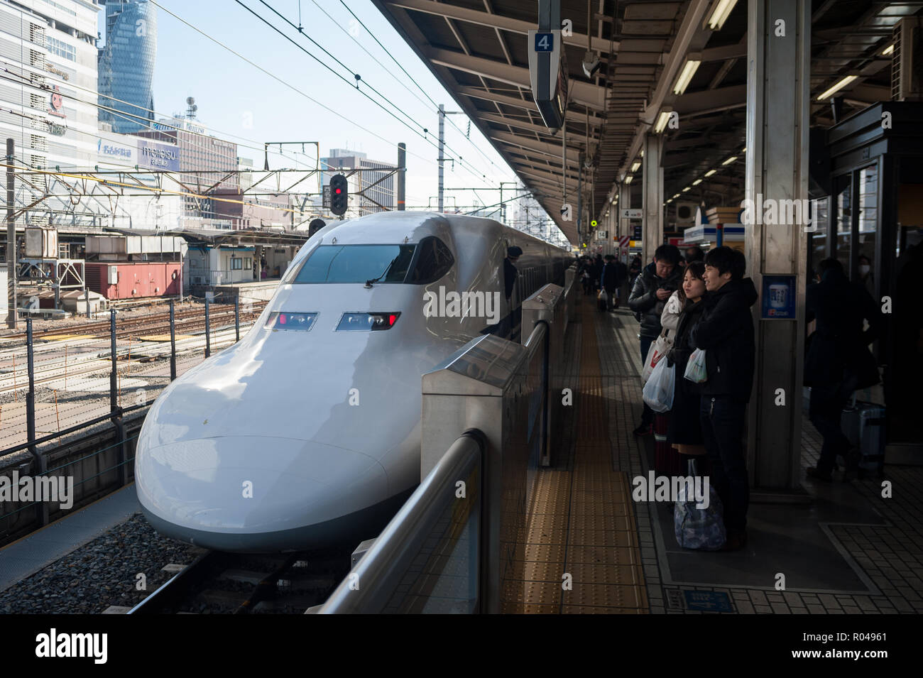 Nagoya, Japan, Shinkansen Hochgeschwindigkeitszug Stockfoto