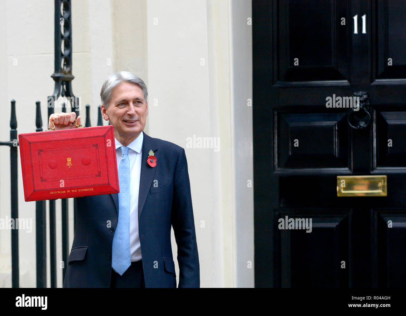 Philip Hammond MP, Schatzkanzler, Downing Street, bevor sein Budget, 29. Oktober 2018 Stockfoto