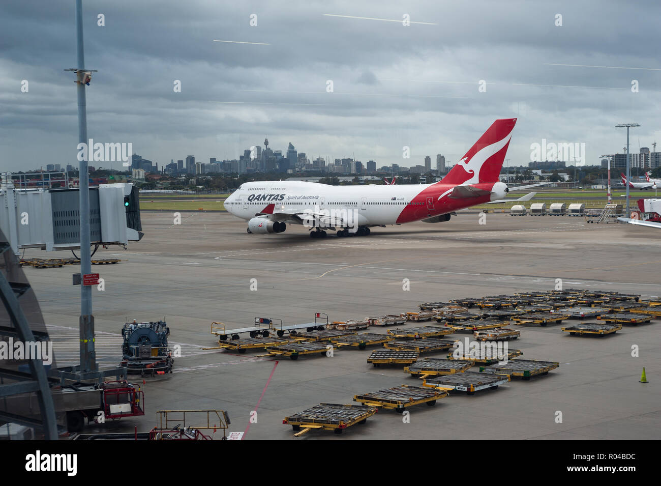Sydney, Australien, Qantas Jumbo am Sydney Flughafen Stockfoto