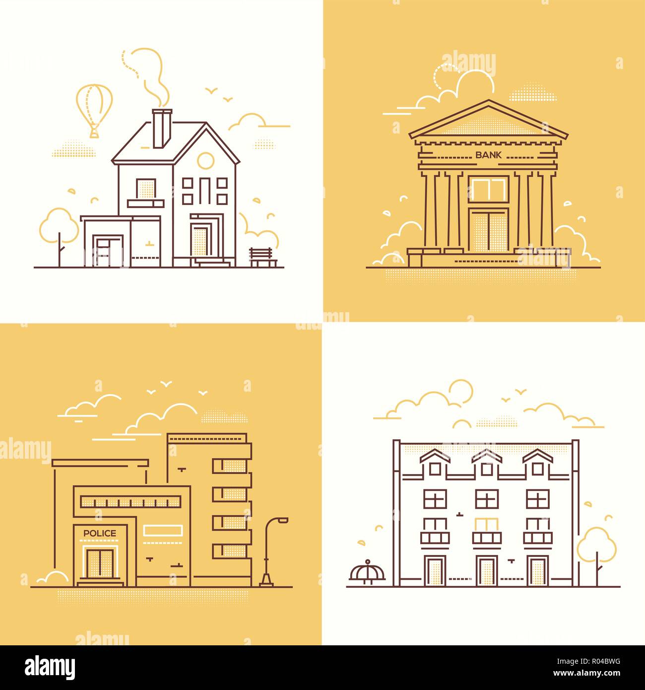 Die städtische Architektur - thin line Design style Vektorgrafiken Stock Vektor