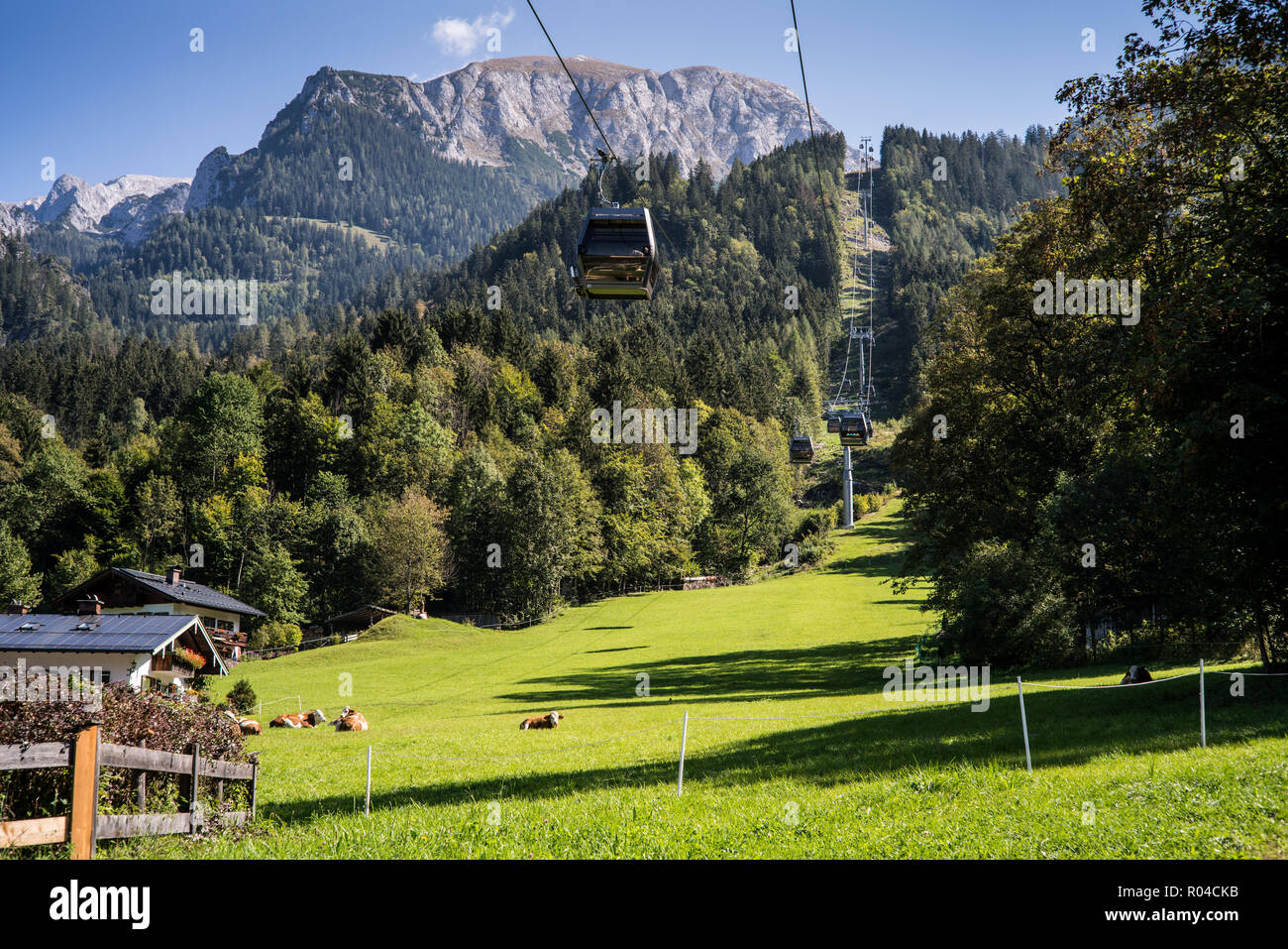 Mit der Seilbahn auf den Jenner Berg, Nationalpark Berchtesgaden, Deutschland, Europa Stockfoto