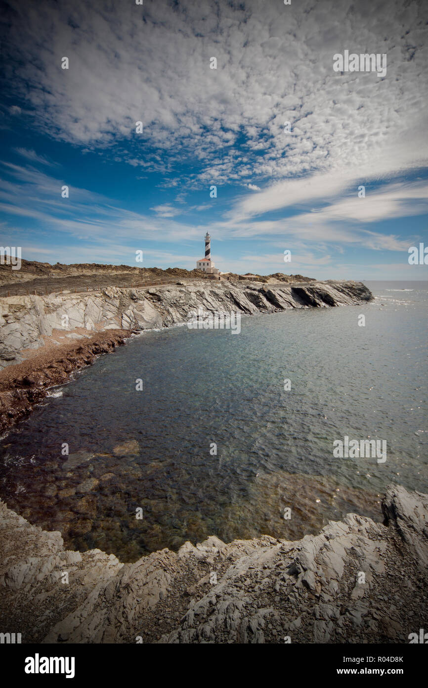 Menorca Leuchtturm am Meer Stockfoto