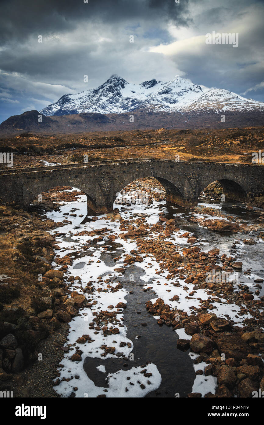 Sligachan Alte Brücke, Isle of Skye, Scottish Highlands. Stockfoto