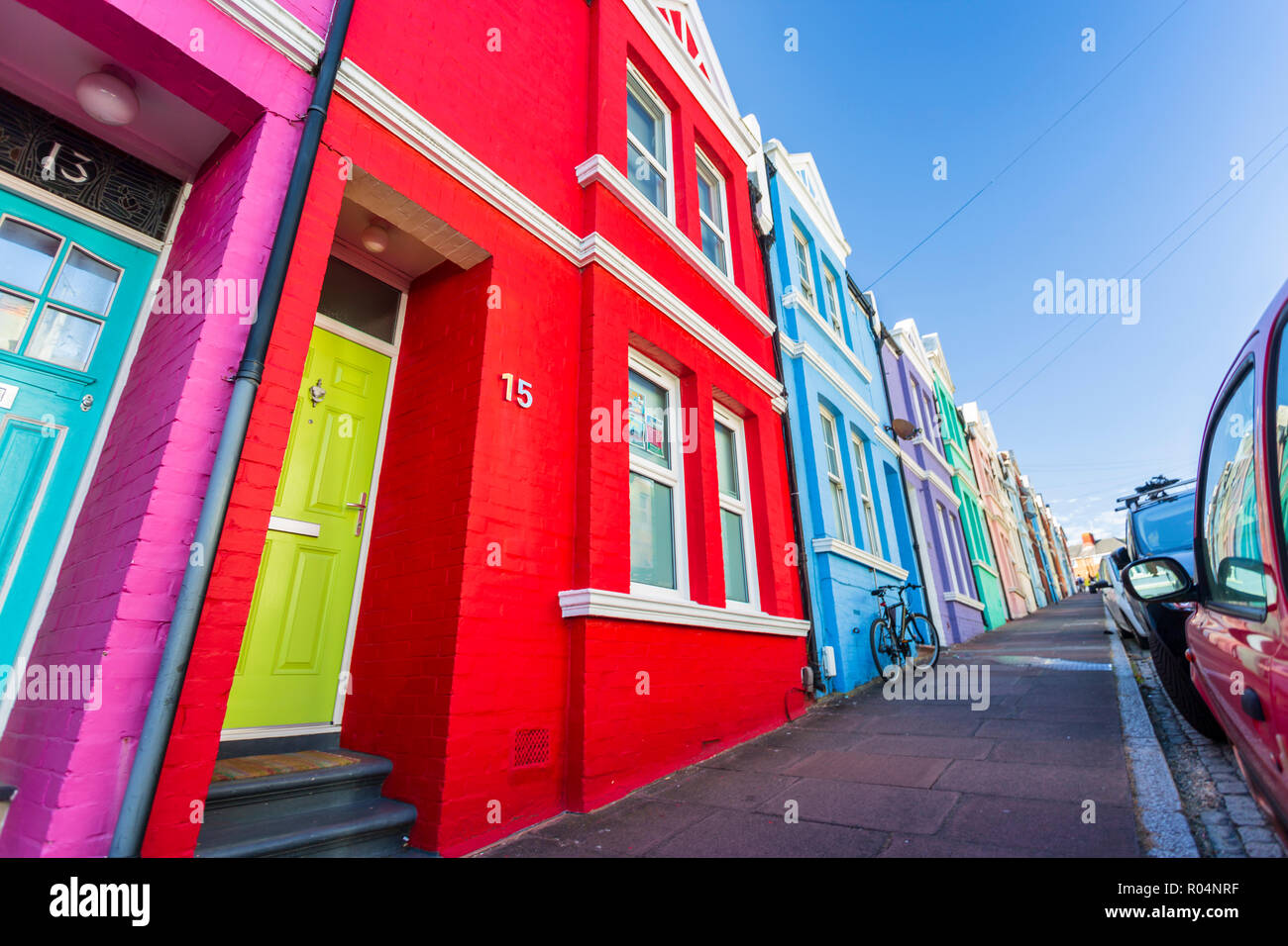 Bunte Häuser auf der Baker Street, Brighton, East Sussex, England, Vereinigtes Königreich, Europa Stockfoto