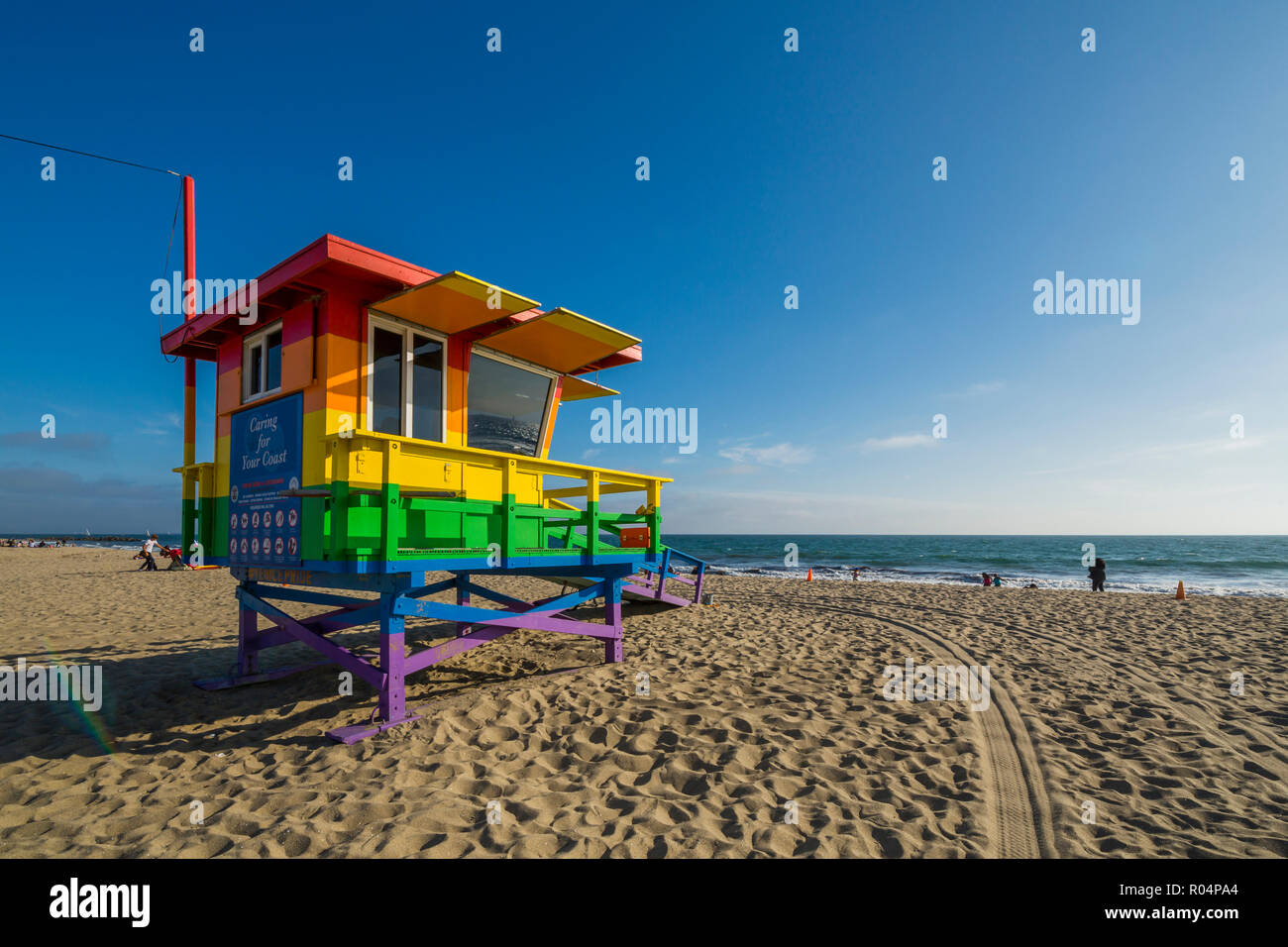 Ansicht der Rettungsschwimmer Wachturm auf der Venice Beach, Los Angeles, Kalifornien, Vereinigte Staaten von Amerika, Nordamerika Stockfoto