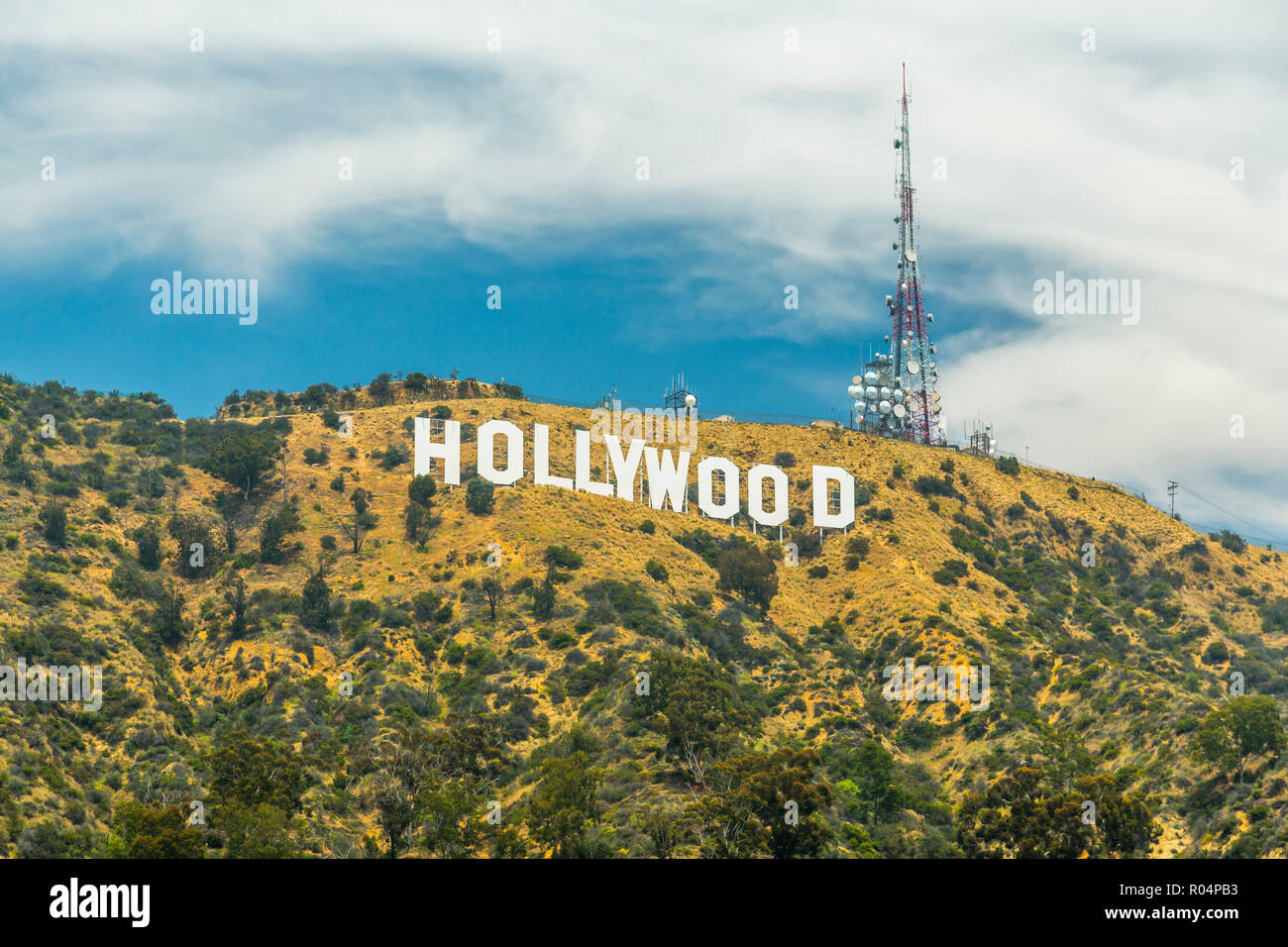 Blick auf Zeichen von Hollywood, Hollywood Hills, Los Angeles, Kalifornien, Vereinigte Staaten von Amerika, Nordamerika Stockfoto